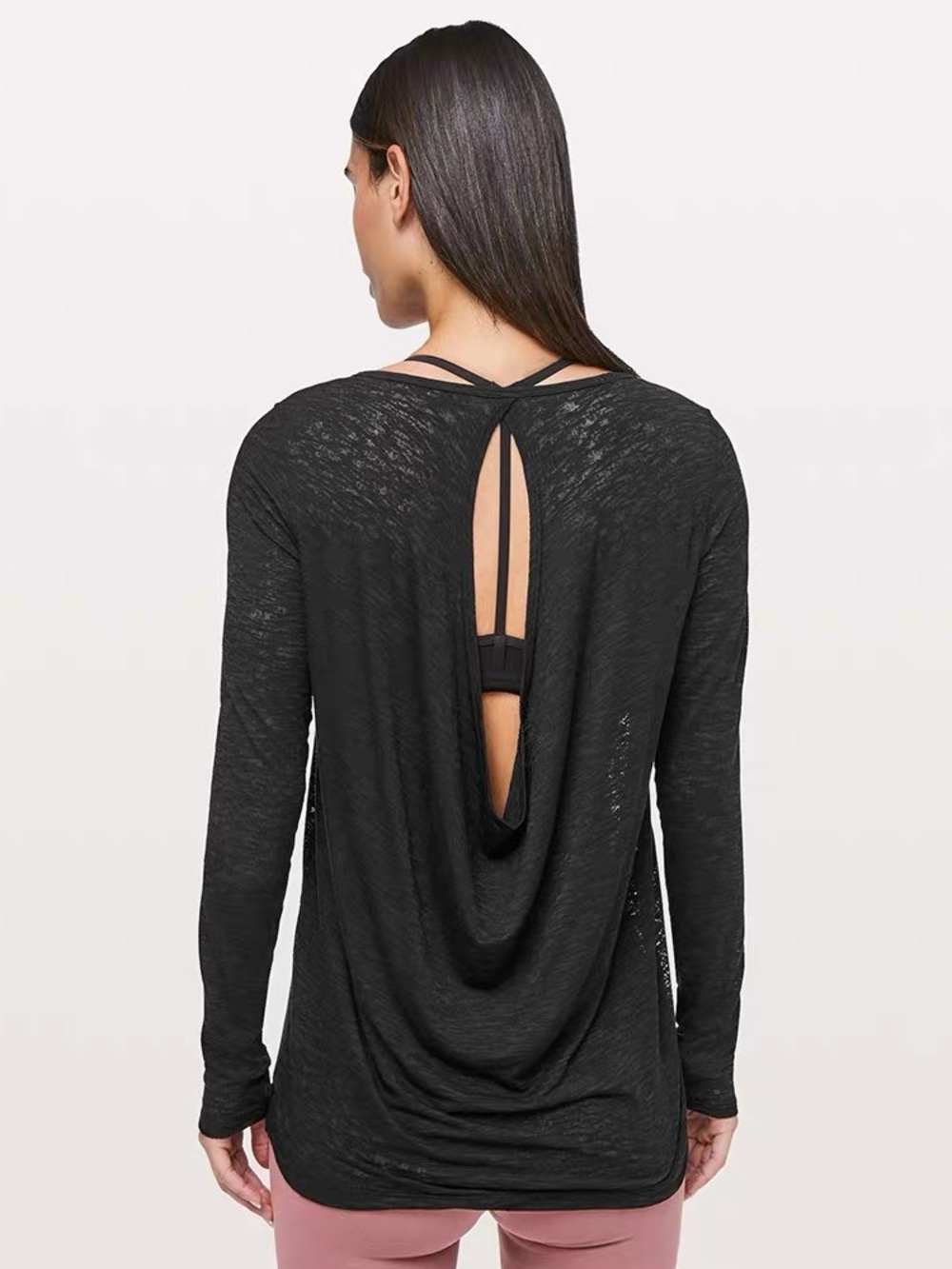 Lululemon Long Sleeve Black Sheer Layering Top， SM 6， NEW